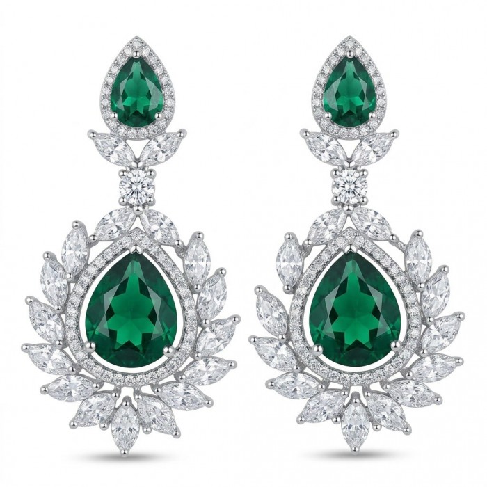 Magnificent Jewel 15.5 carat Colombian Emerald .925 Sterling Silver dippedin Rhodium handcrafted earrings