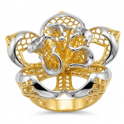 GOLDEN ROSE - Dubai Style - .925 Sterling Silver dipped in 22K Gold handmade Large ring size 6 1/4