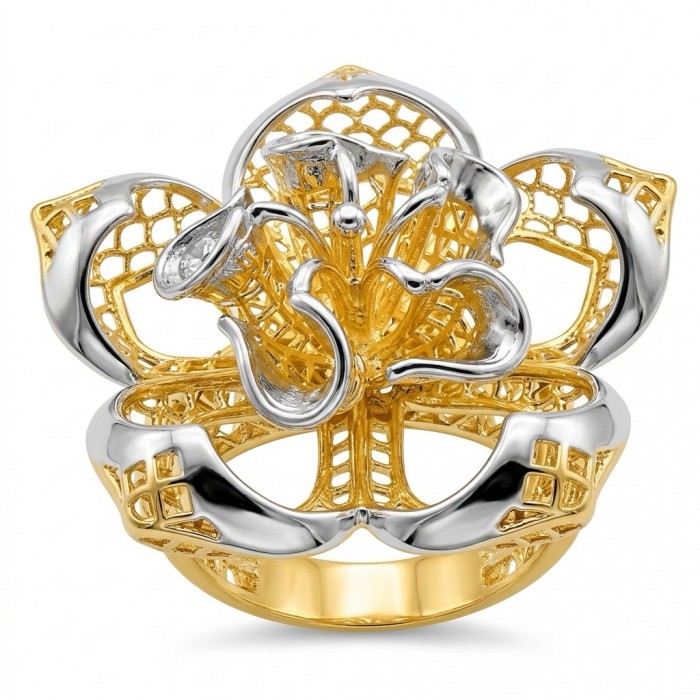 GOLDEN ROSE - Dubai Style - .925 Sterling Silver dipped in 22K Gold handmade Large ring size 6 1/4