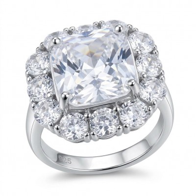 Real Beauty - asscher cut 8.5 carat White Topaz .925 Sterling Silver Handcrafted Statement Ring size 7 1/4