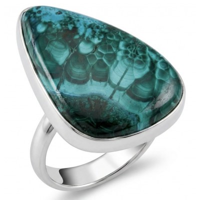 Authentic Parrot's Wing Chrysocolla rhodium over .925 Sterling Silver handcrafted ring size 8 adjustable