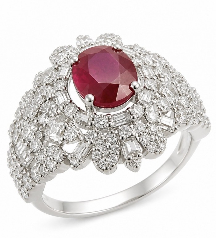 Scarlett 4.8 ctw Mozambique Ruby .925 Sterling Silver handcrafted Statement Ring size 7