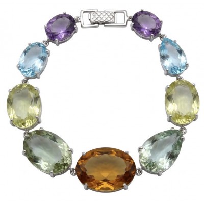 Tutti Frutti 245.5 CARAT MULTIGEM Rhodium over .925 Sterling Silver brilliantly handcrafted Bracelet