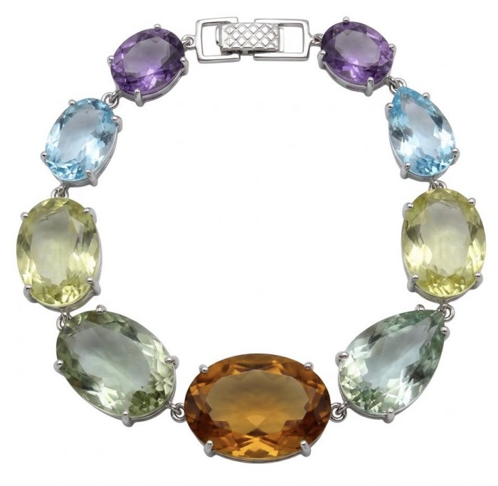 Tutti Frutti 245.5 CARAT MULTIGEM Rhodium over .925 Sterling Silver brilliantly handcrafted Bracelet