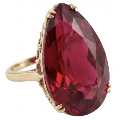 Carmen Natural 25.4 carat Ruby .925 Sterling Silver dipped in 22K Gold handmade Large Statement Ring size 5 3/4