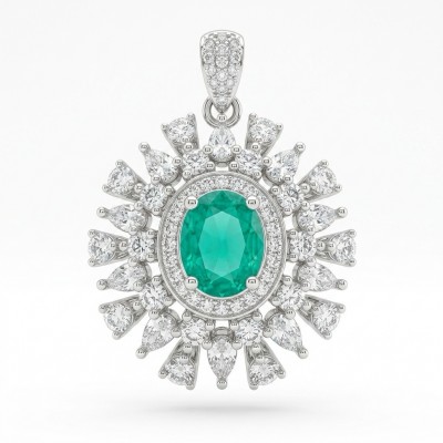 Amazonia - authentic 6.5 carat Colombian Emerald rhodium over .925 Sterling Silver handcrafted Pendant
