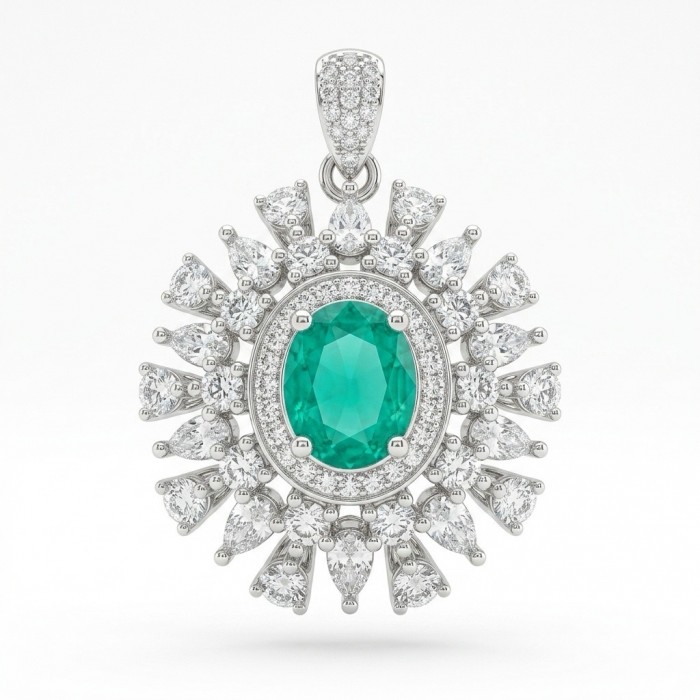 Amazonia - authentic 6.5 carat Colombian Emerald rhodium over .925 Sterling Silver handcrafted Pendant