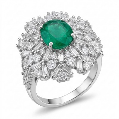 Elizabeth 4.8 carat Colombian Emerald .925 Sterling Silver dipped in Rhodium handcrafted Ring size 7 1/2