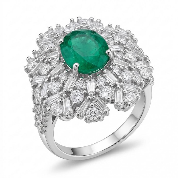 Elizabeth 4.8 carat Colombian Emerald .925 Sterling Silver dipped in Rhodium handcrafted Ring size 7 1/2