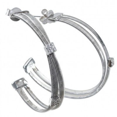 Extravaganza 4.5 carat White Topaz rhodium over .925 Sterling Silver handmade Hoop Earrings