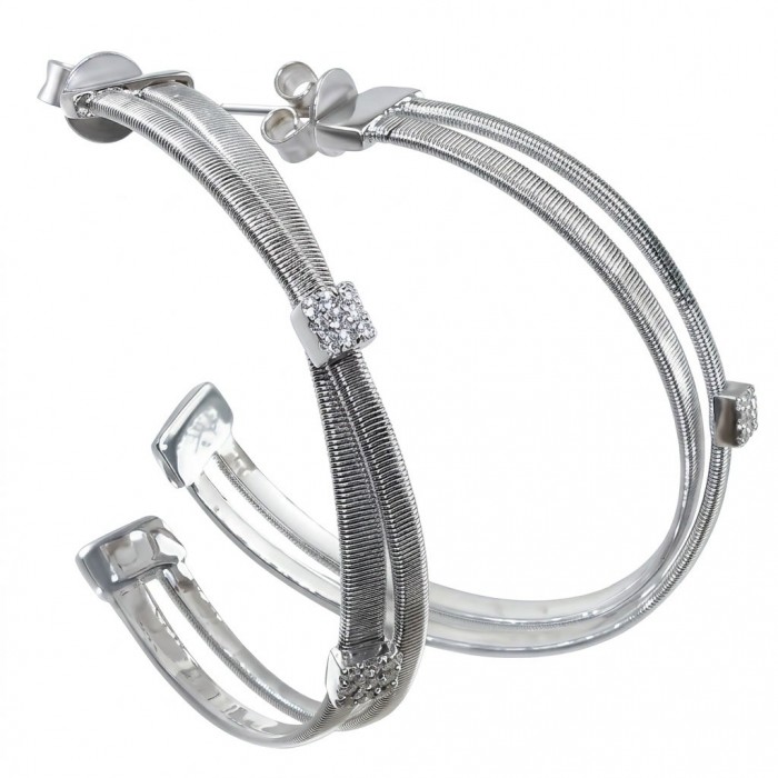 Extravaganza 4.5 carat White Topaz rhodium over .925 Sterling Silver handmade Hoop Earrings