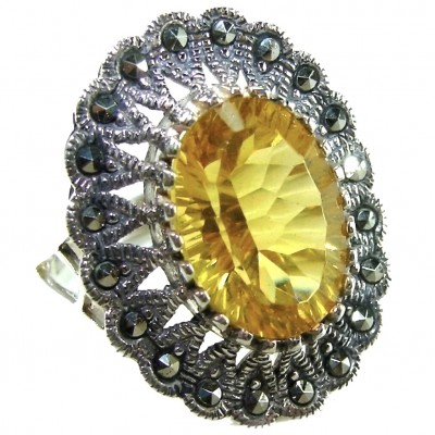 Costa del Sol 9.4 carat Lemon Quartz rhodium over .925 Sterling Silver handcrafted ring size 8