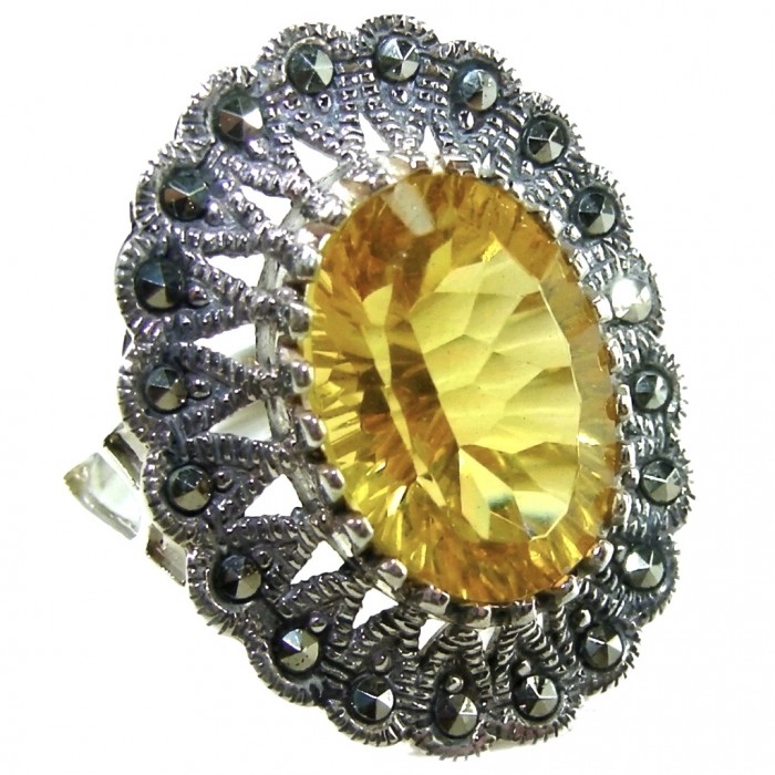 Costa del Sol 9.4 carat Lemon Quartz rhodium over .925 Sterling Silver handcrafted ring size 8