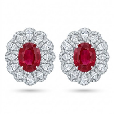 Genuine 3.8 carat Ruby rhodium over .925 Sterling Silver handcrafted Statement Earrings
