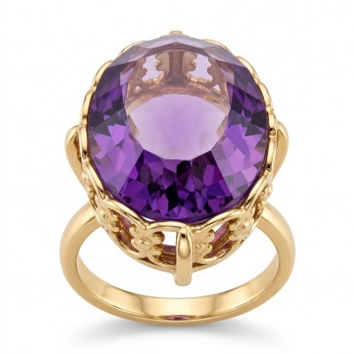 Peace 19.5 carat natural Amethyst 18K Rose Gold over .925 Sterling Silver Handcrafted Ring size 8 3/4