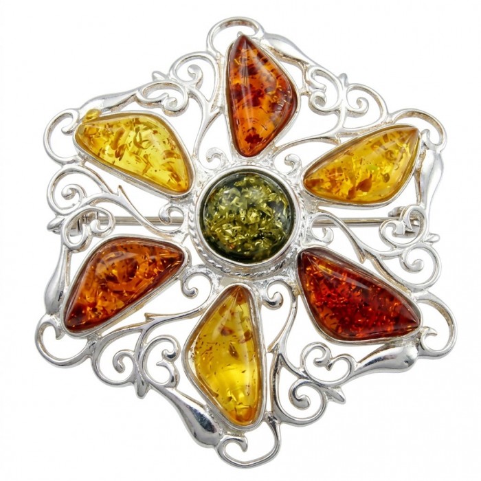 Golden Harmony Authentic Baltic Amber rhodium over .925 Sterling Silver handcrafted pendant