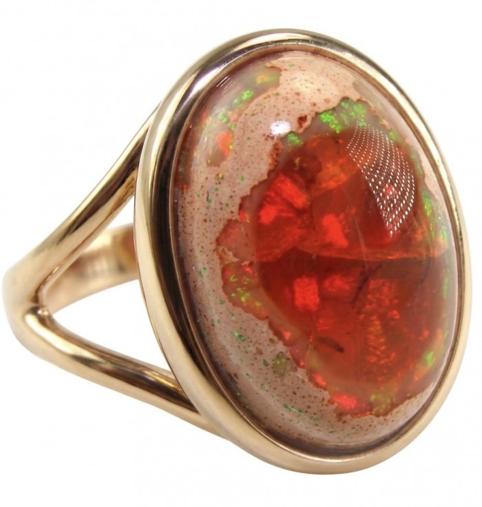 Golden Galaxy best quality 15.2 carat Mexican Opal 18K Gold over .925 Sterling Silver handmade ring 8