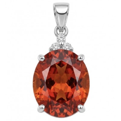 Genuine 10.8 carat Red Topaz rhodium over .925 Sterling Silver handcrafted Statement Pendant