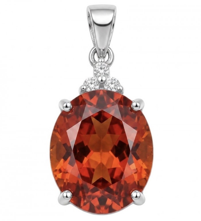 Genuine 10.8 carat Red Topaz rhodium over .925 Sterling Silver handcrafted Statement Pendant