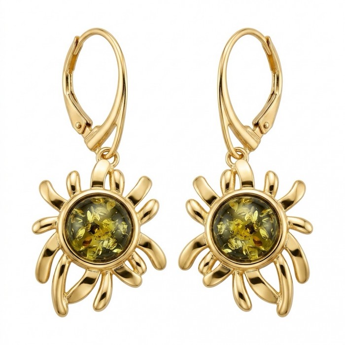 Sun Green Baltic Polish Amber 18k Gold over .925 Sterling Silver earrings