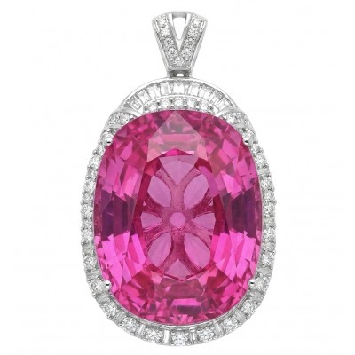 Angel's Wish Luxurious 36.7 carat Pink Sapphire Rhodium over .925 Sterling Silver handcrafted pendant