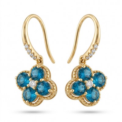 Clover 6.5 carat London Blue Topaz 18K Gold over .925 Sterling Silver handcrafted earrings