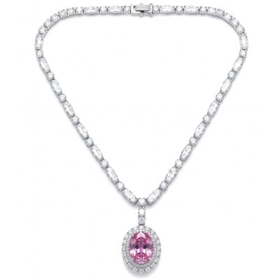 Isabella - delicate 6.7 carat Bubblegum Pink Sapphire .925 Sterling Silver handcrafted Statement Necklace