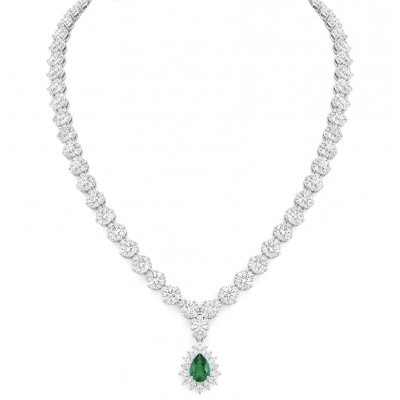 Estelle - Authentic 7.9 carat COLOMBIAN EMERALD rhodium over .925 Sterling Silver handcrafted necklace