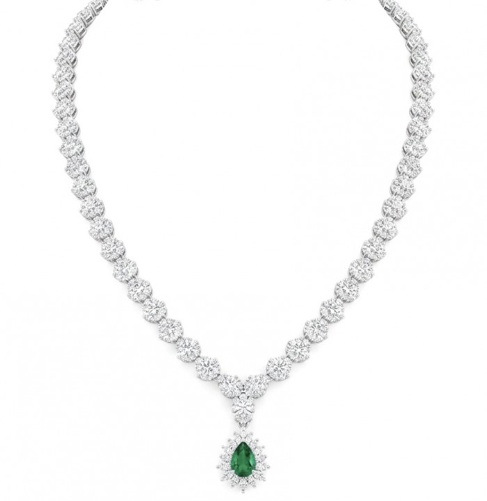 Estelle - Authentic 7.9 carat COLOMBIAN EMERALD rhodium over .925 Sterling Silver handcrafted necklace