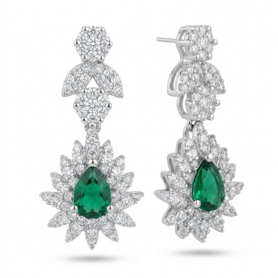 Estelle - Authentic 3.9 carat COLOMBIAN EMERALD rhodium over .925 Sterling Silver handcrafted earrings