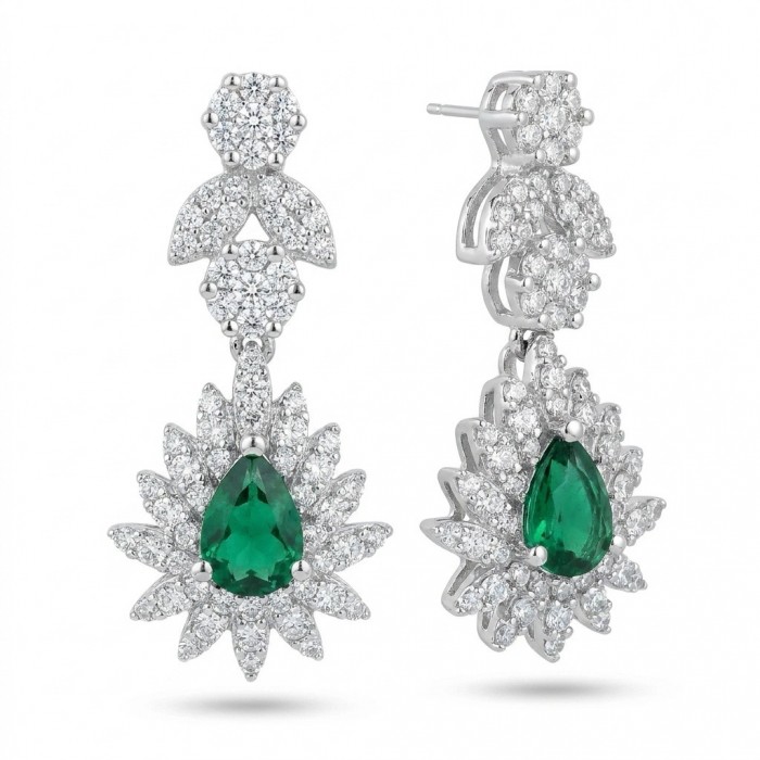 Estelle - Authentic 3.9 carat COLOMBIAN EMERALD rhodium over .925 Sterling Silver handcrafted earrings