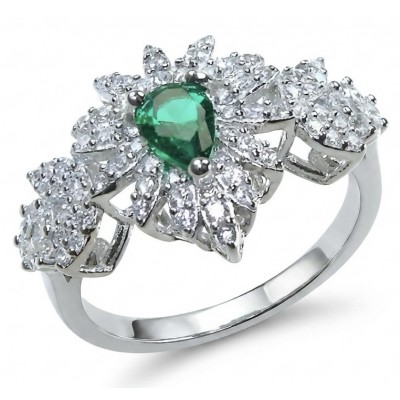 Estelle - Authentic 1.9 carat COLOMBIAN EMERALD rhodium over .925 Sterling Silver handcrafted Ring size 7
