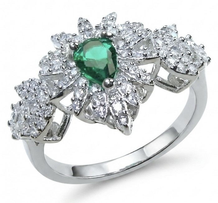 Estelle - Authentic 1.9 carat COLOMBIAN EMERALD rhodium over .925 Sterling Silver handcrafted Ring size 7