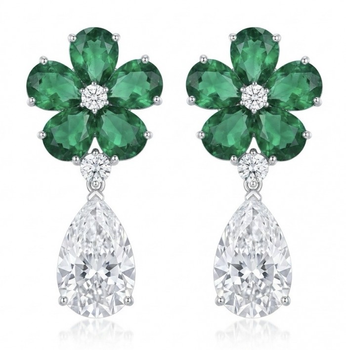 Tiffany - Authentic 14.8 CARAT Siberian Chrome Diopside rhodium over .925 Sterling Silver handcrafted earrings