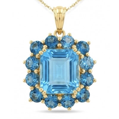 Atlantica Precious asscher cut 17.5 carat Swiss Blue Topaz .925 Sterling Silver dipped in 22K Gold handcrafted Pendant