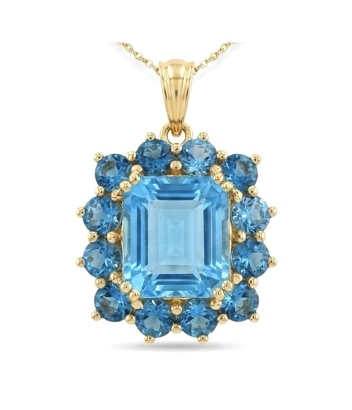 Atlantica Precious asscher cut 17.5 carat Swiss Blue Topaz .925 Sterling Silver dipped in 22K Gold handcrafted Pendant