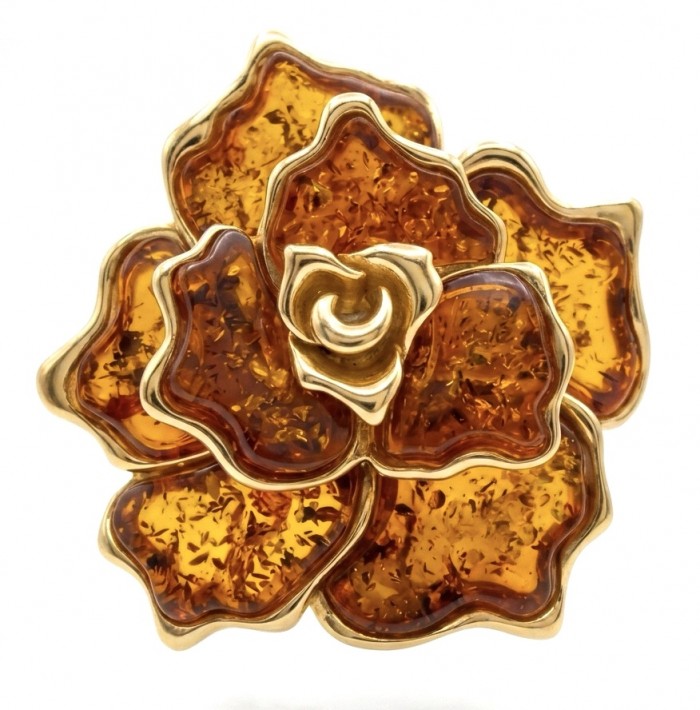 Golden Rose Natural Baltic Polish Amber .925 Sterling Silver dipped in 22K Gold handcrafted Pendant