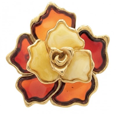 Golden Rose Natural Baltic Polish Amber .925 Sterling Silver dipped in 22K Gold handcrafted Large Statement Ring size 7