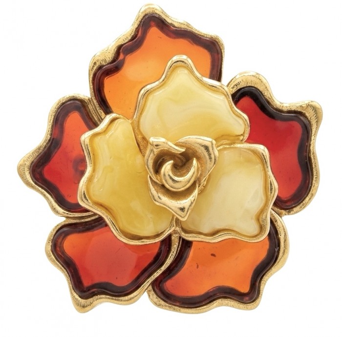 Golden Rose Natural Baltic Polish Amber .925 Sterling Silver dipped in 22K Gold handcrafted Large Statement Ring size 7