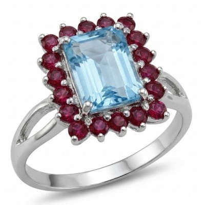 Atlantica 5.8 carat Swiss Blue Topaz .925 Sterling Silver dipped in rhodium handcrafted ring size 9