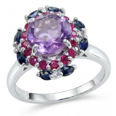 Stella 5.4 carat Amethyst rhodium over .925 Sterling Silver Handcrafted Ring size 8