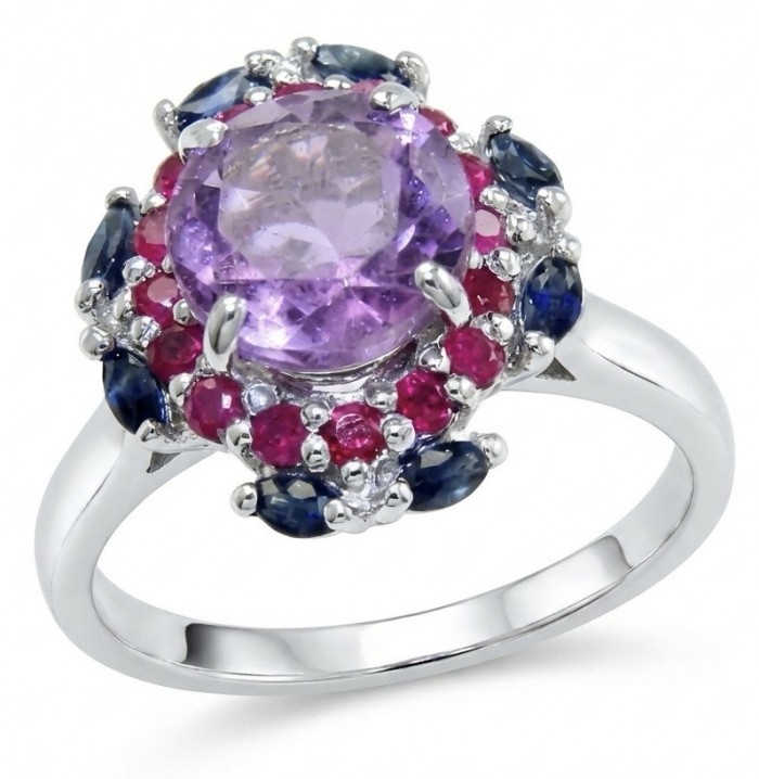 Stella 5.4 carat Amethyst rhodium over .925 Sterling Silver Handcrafted Ring size 8