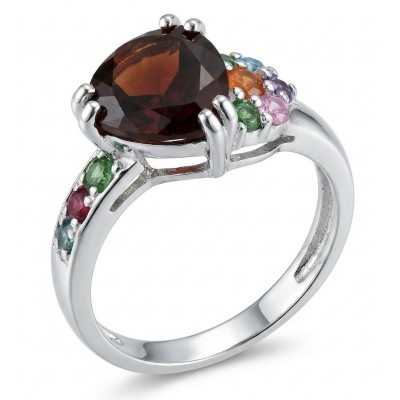 Red Heart 4.8 carat natural Garnet rhodium over .925 Sterling Silver Handcrafted Ring size 7