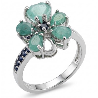 Elizabeth oval cut 6.8 carat Colombian Emerald .925 Sterling Silver dipped in Rhodium handcrafted Ring size 7