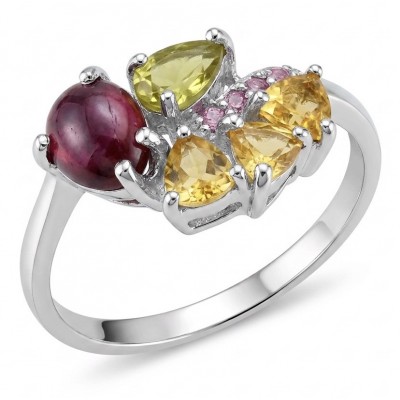 Juicy Gems 4.8 carat Multigem rhodium over .925 Sterling Silver Handcrafted Ring size 8