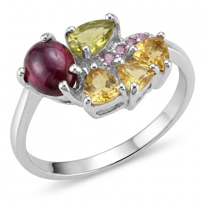 Juicy Gems 4.8 carat Multigem rhodium over .925 Sterling Silver Handcrafted Ring size 8