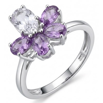 Victoria 6.5 carat Amethyst rhodium over .925 Sterling Silver Handcrafted Ring size 8