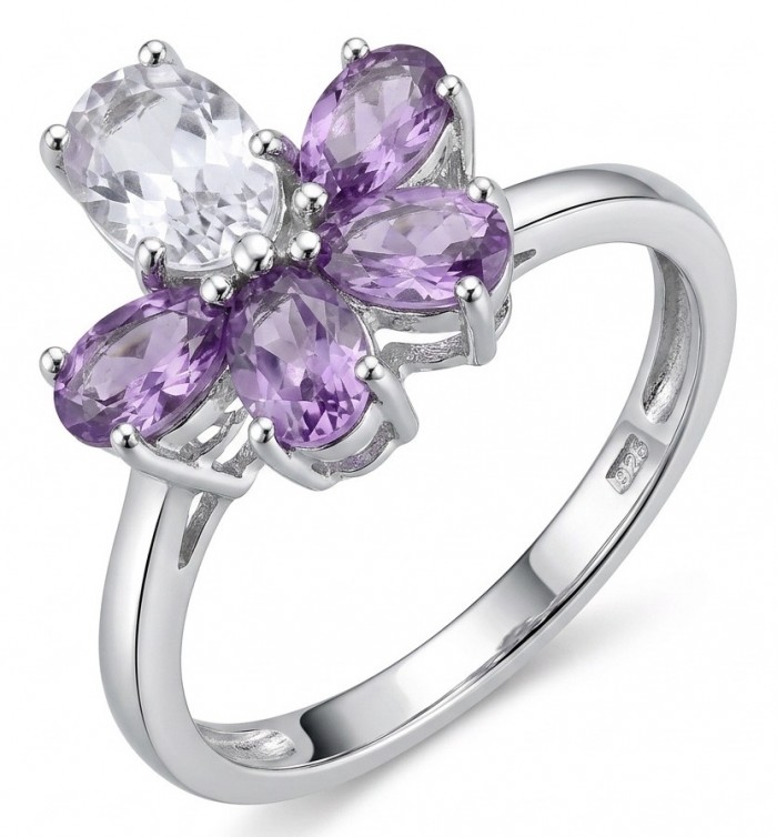 Victoria 6.5 carat Amethyst rhodium over .925 Sterling Silver Handcrafted Ring size 8