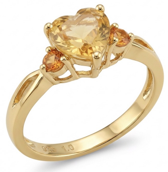 Victoria 5.2 carat Brazilian Citrine .925 Sterling Silver dipped in 22K Gold handcrafted ring; s. 9