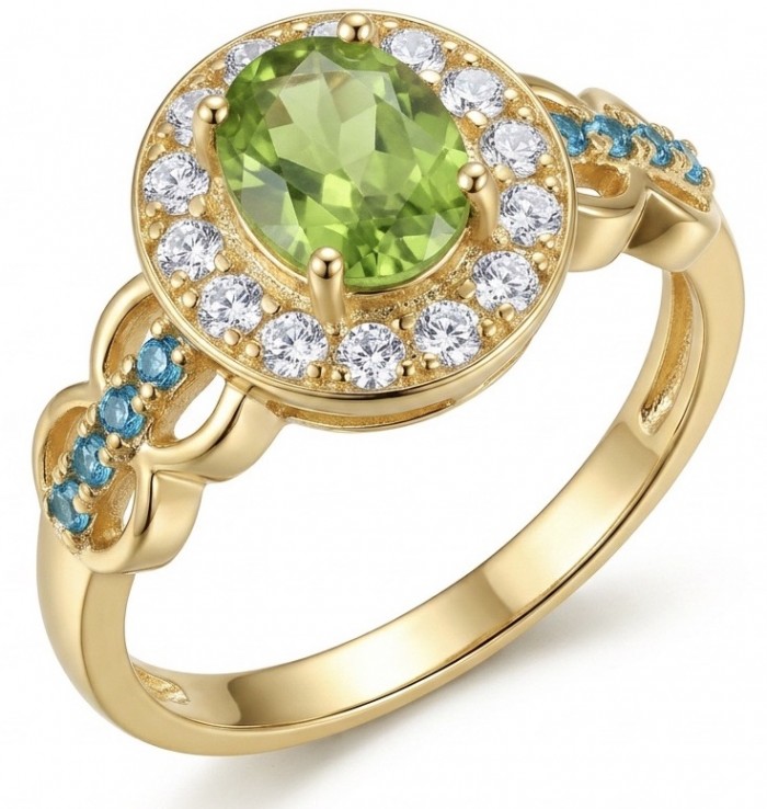 Emily 3.8 carat Peridot 18K Gold over .925 Sterling Silver Handcrafted Ring size 6